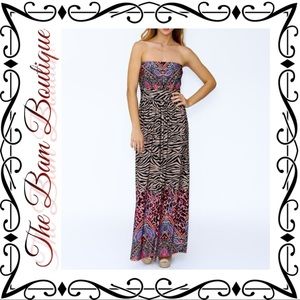 Pink & Purple Jungle Strapless Maxi Dress